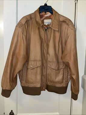 Men's Tan Leather Bomber Jacket